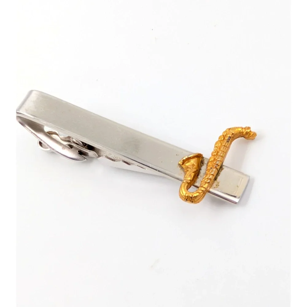 VTG‎ 1950s Shields Saxophone Cufflinks & Tie Clip Set Jazz Musician Novelty